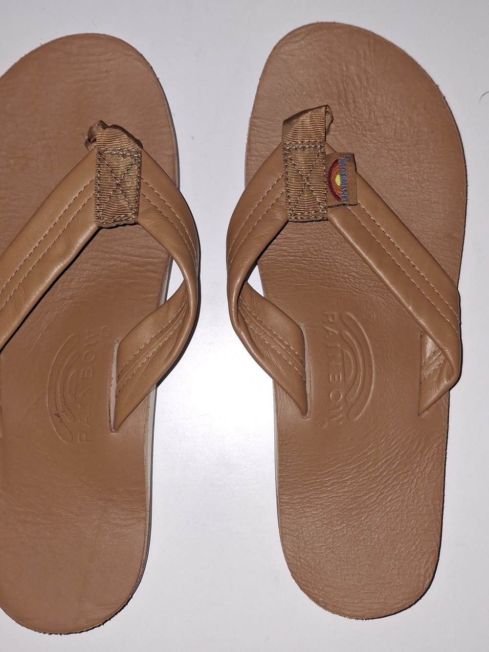 Rainbow Tan Leather-Style Women's 10" Flip Flop Sandals 6.5-7.5